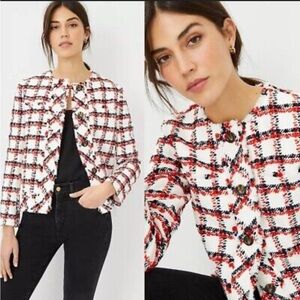 Ann Taylor Red and Black Plaid Blazer